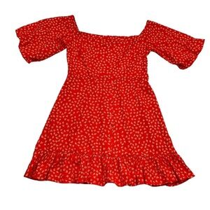 ASOS Red Floral Square-Neck Ruffle Hem Tunic